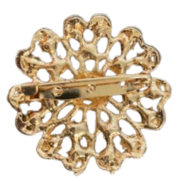 Elegant Gold and Blue Floral Brooch - Picture 2 of 3